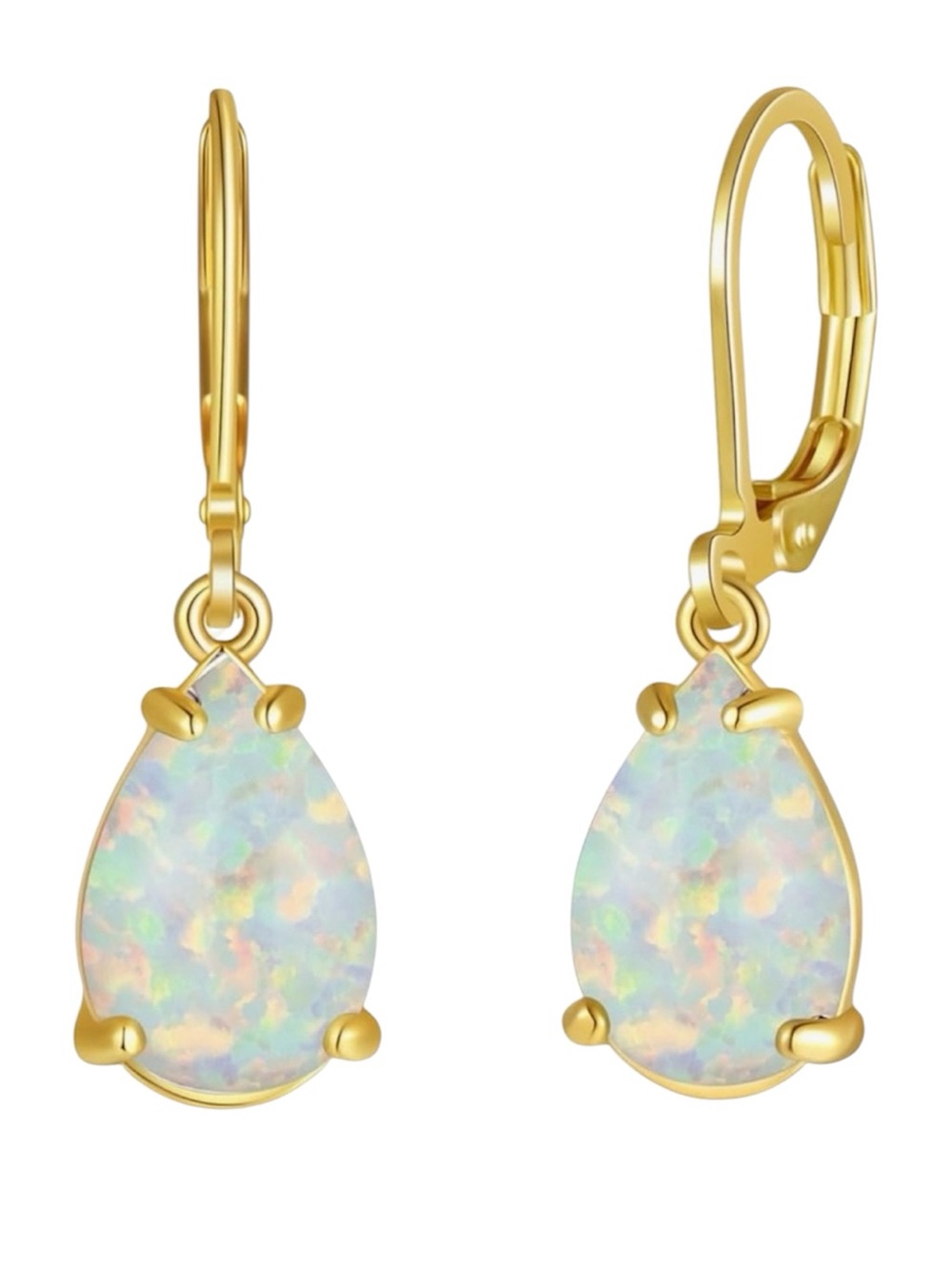 NEW 14K Gold Plated Teardrop Opal Dangle Earrings